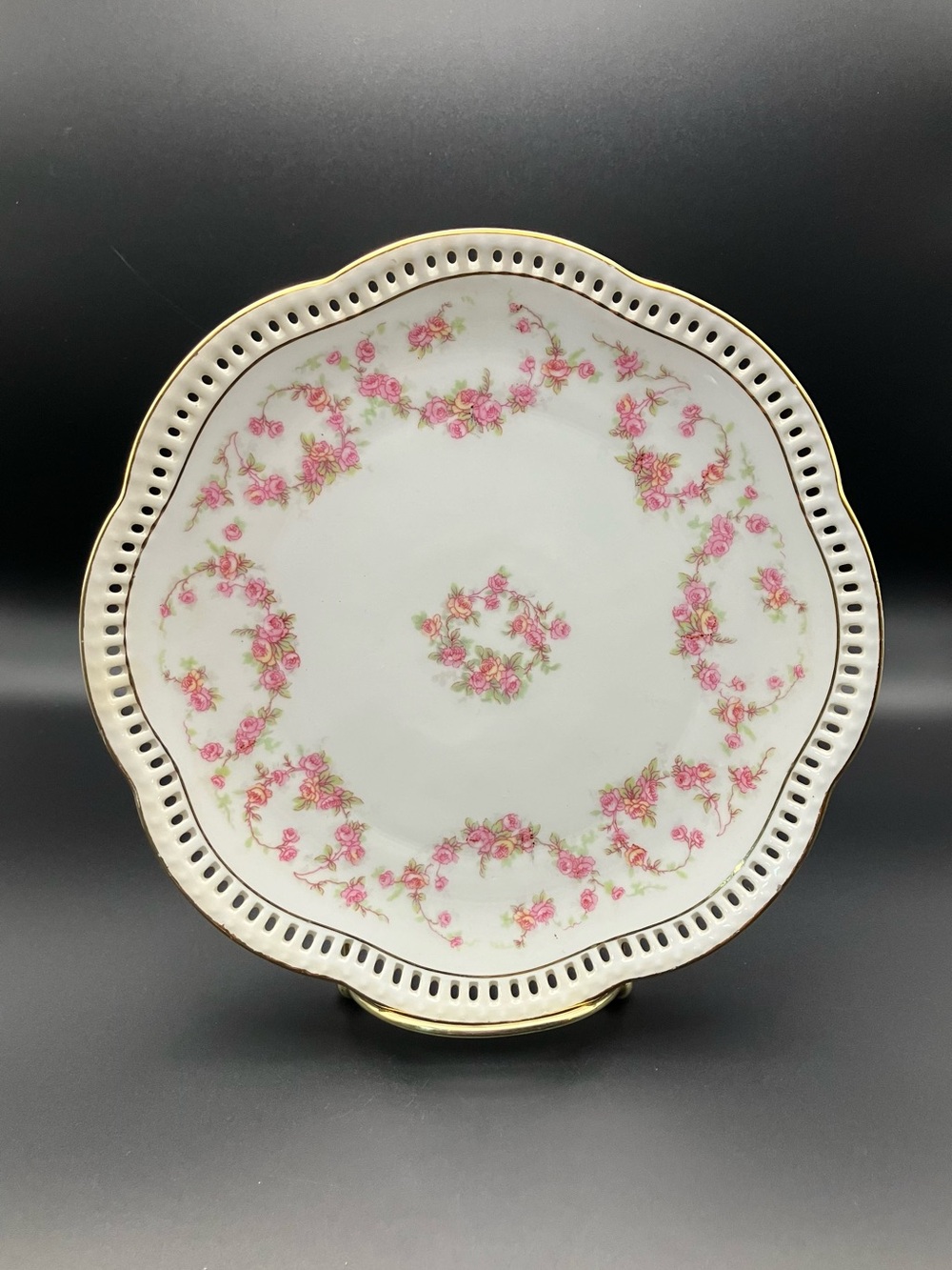 Schumann Arzberg Germany Bridal Rose Plate Pierced Reticulated Gold
